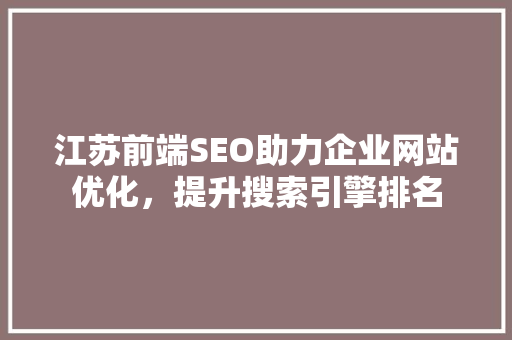 江苏前端SEO助力企业网站优化，提升搜索引擎排名