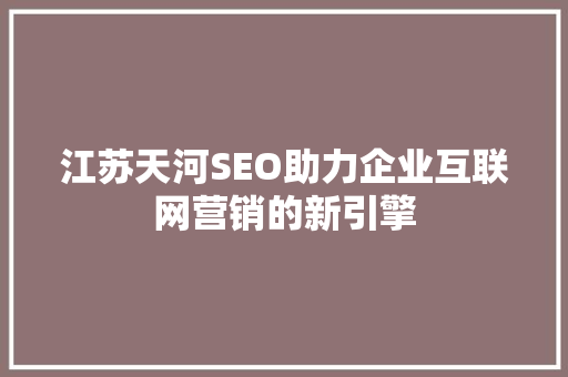江苏天河SEO助力企业互联网营销的新引擎