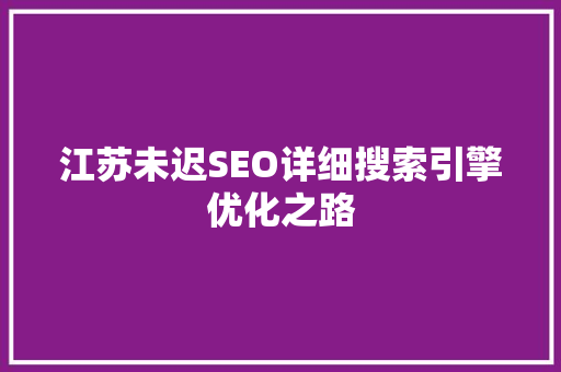 江苏未迟SEO详细搜索引擎优化之路