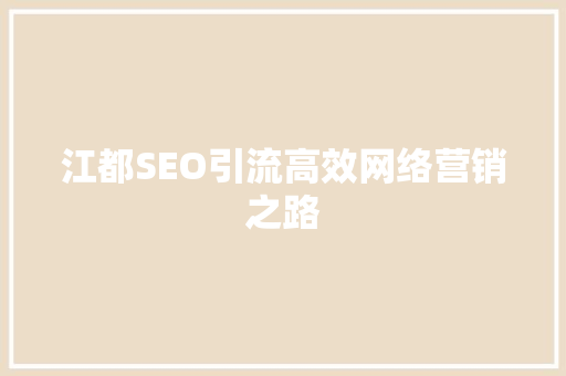 江都SEO引流高效网络营销之路