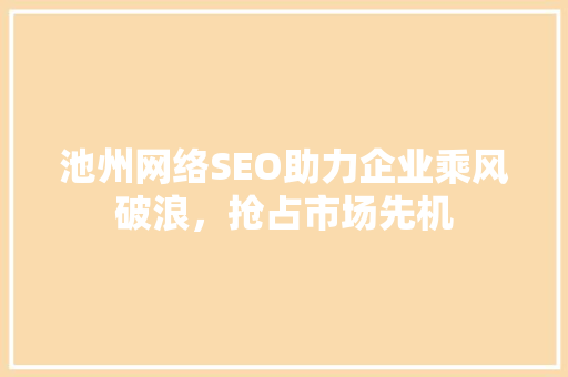 池州网络SEO助力企业乘风破浪，抢占市场先机