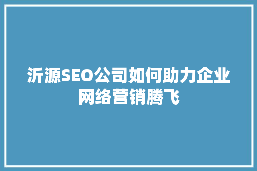 沂源SEO公司如何助力企业网络营销腾飞