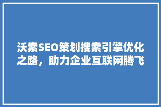 沃索SEO策划搜索引擎优化之路，助力企业互联网腾飞