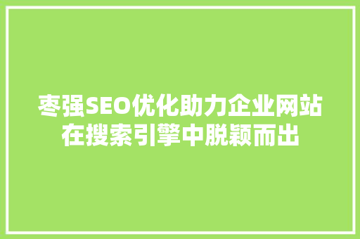 枣强SEO优化助力企业网站在搜索引擎中脱颖而出