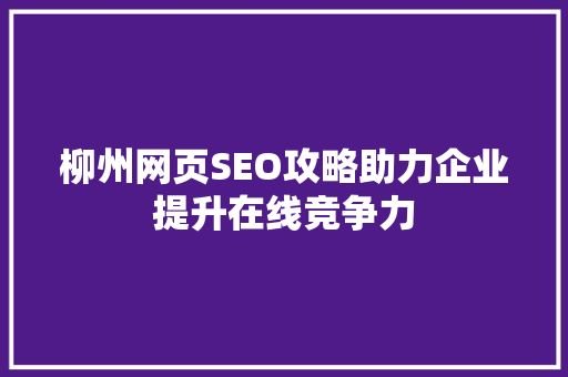 柳州网页SEO攻略助力企业提升在线竞争力