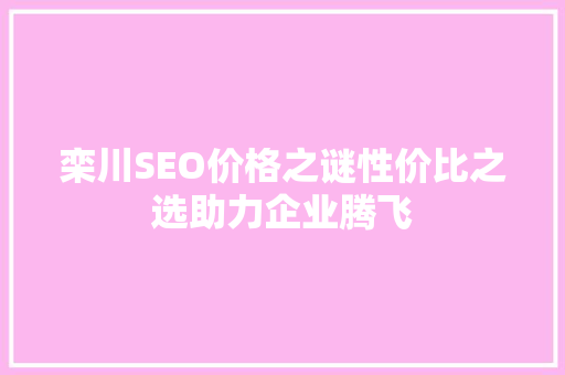 栾川SEO价格之谜性价比之选助力企业腾飞