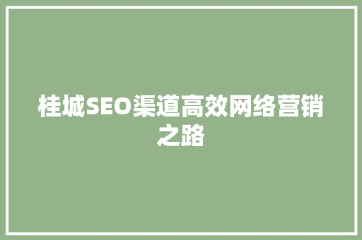 桂城SEO渠道高效网络营销之路