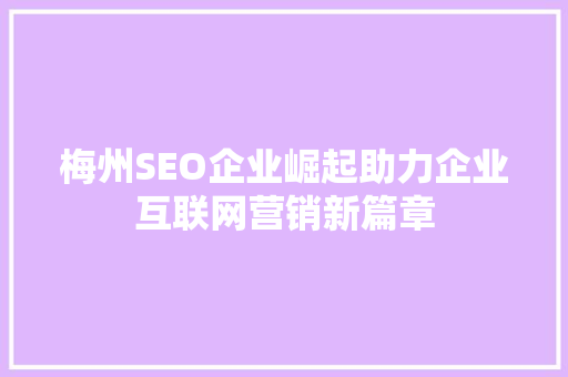梅州SEO企业崛起助力企业互联网营销新篇章