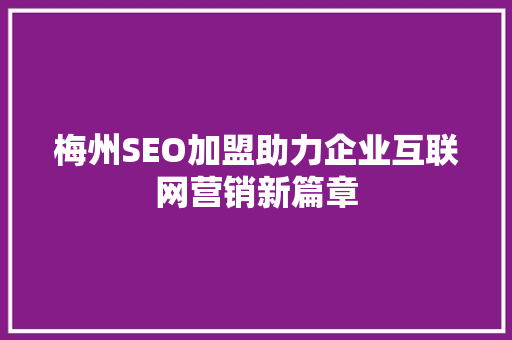 梅州SEO加盟助力企业互联网营销新篇章