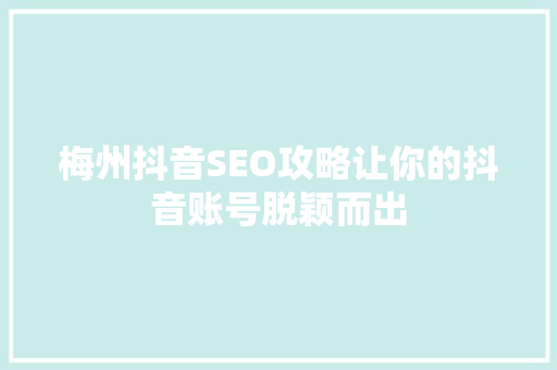 梅州抖音SEO攻略让你的抖音账号脱颖而出