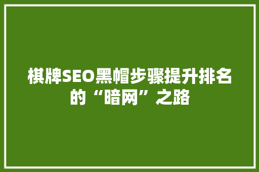 棋牌SEO黑帽步骤提升排名的“暗网”之路