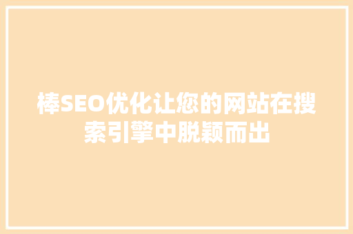 棒SEO优化让您的网站在搜索引擎中脱颖而出