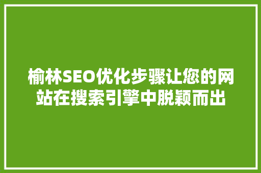 榆林SEO优化步骤让您的网站在搜索引擎中脱颖而出