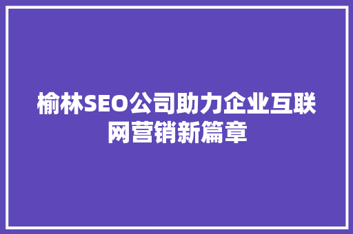 榆林SEO公司助力企业互联网营销新篇章