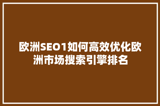 欧洲SEO1如何高效优化欧洲市场搜索引擎排名