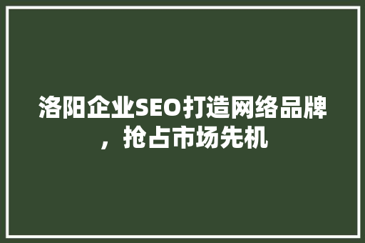 洛阳企业SEO打造网络品牌，抢占市场先机