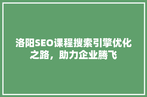 洛阳SEO课程搜索引擎优化之路，助力企业腾飞