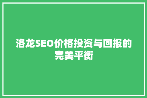洛龙SEO价格投资与回报的完美平衡