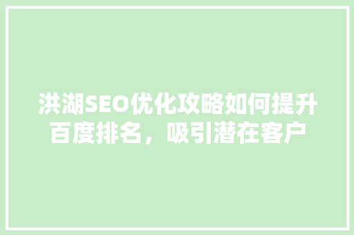 洪湖SEO优化攻略如何提升百度排名，吸引潜在客户