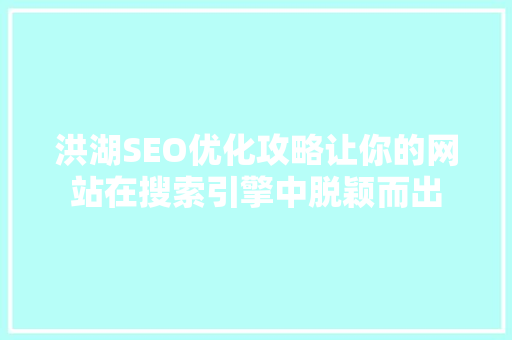 洪湖SEO优化攻略让你的网站在搜索引擎中脱颖而出