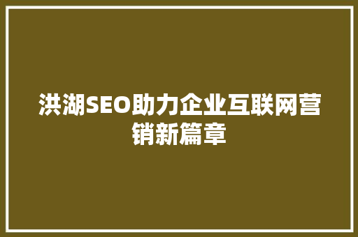 洪湖SEO助力企业互联网营销新篇章