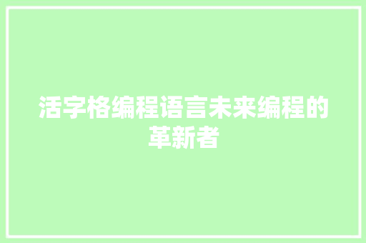 活字格编程语言未来编程的革新者