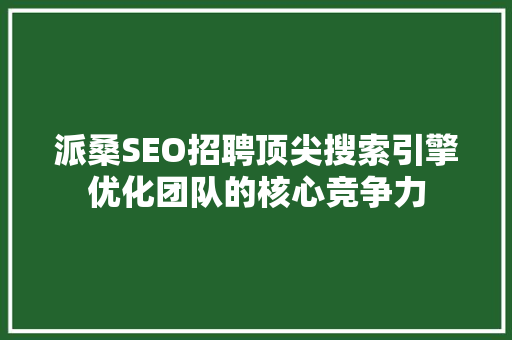 派桑SEO招聘顶尖搜索引擎优化团队的核心竞争力