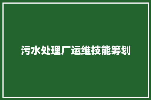 污水处理厂运维技能筹划