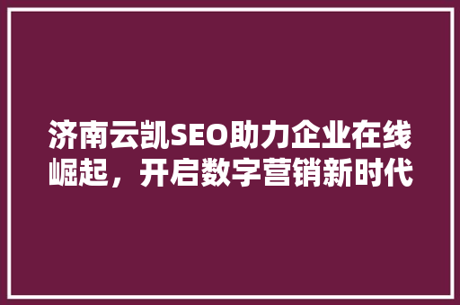 济南云凯SEO助力企业在线崛起，开启数字营销新时代