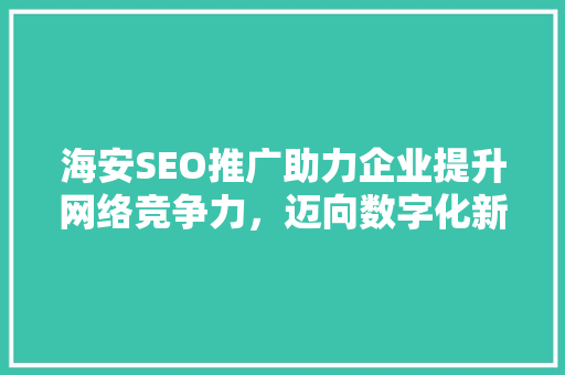 海安SEO推广助力企业提升网络竞争力，迈向数字化新时代