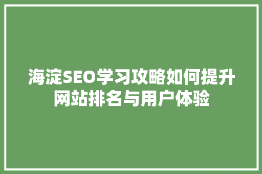 海淀SEO学习攻略如何提升网站排名与用户体验