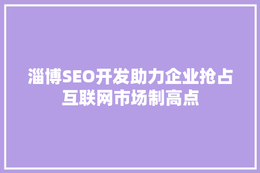淄博SEO开发助力企业抢占互联网市场制高点