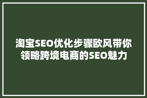 淘宝SEO优化步骤欧风带你领略跨境电商的SEO魅力