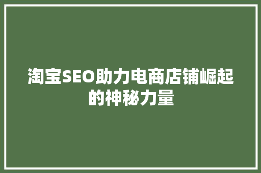 淘宝SEO助力电商店铺崛起的神秘力量