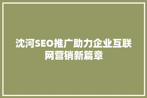 沈河SEO推广助力企业互联网营销新篇章