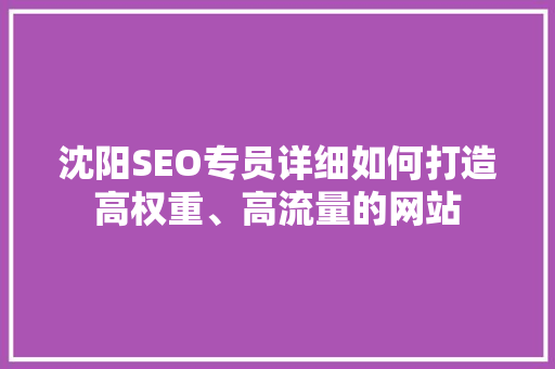 沈阳SEO专员详细如何打造高权重、高流量的网站