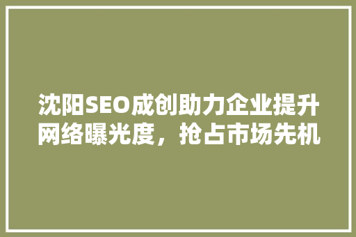 沈阳SEO成创助力企业提升网络曝光度，抢占市场先机