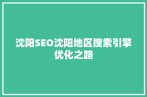 沈阳SEO沈阳地区搜索引擎优化之路