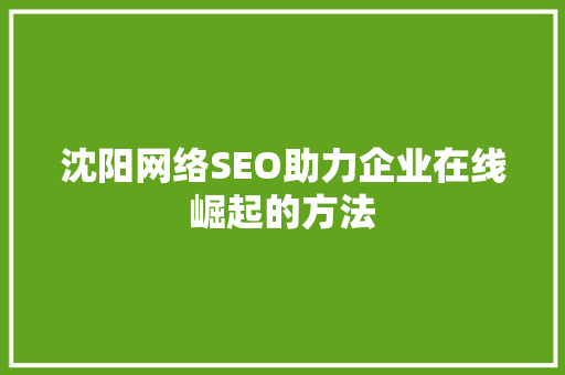 沈阳网络SEO助力企业在线崛起的方法
