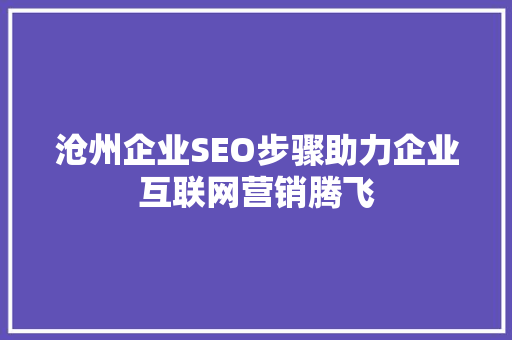 沧州企业SEO步骤助力企业互联网营销腾飞