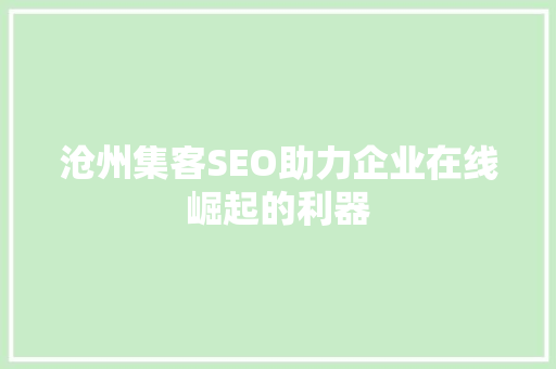 沧州集客SEO助力企业在线崛起的利器