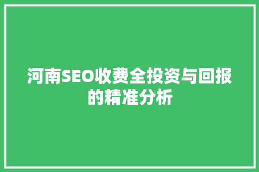 河南SEO收费全投资与回报的精准分析