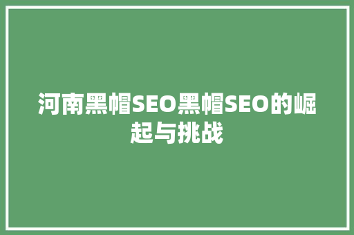 河南黑帽SEO黑帽SEO的崛起与挑战
