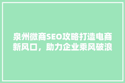 泉州微商SEO攻略打造电商新风口，助力企业乘风破浪