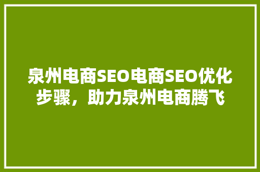 泉州电商SEO电商SEO优化步骤，助力泉州电商腾飞