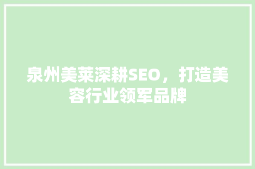 泉州美莱深耕SEO，打造美容行业领军品牌