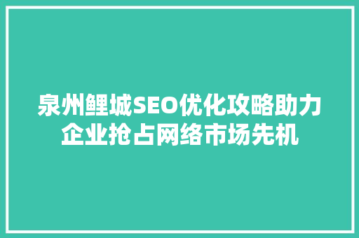 泉州鲤城SEO优化攻略助力企业抢占网络市场先机