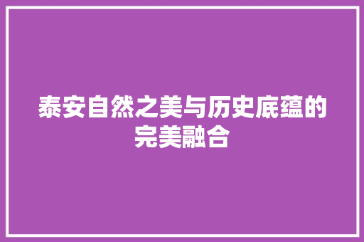 泰安自然之美与历史底蕴的完美融合