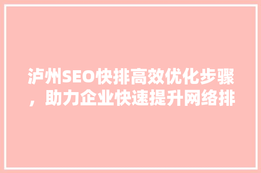 泸州SEO快排高效优化步骤，助力企业快速提升网络排名