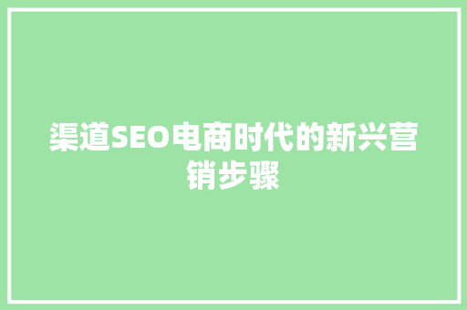 渠道SEO电商时代的新兴营销步骤